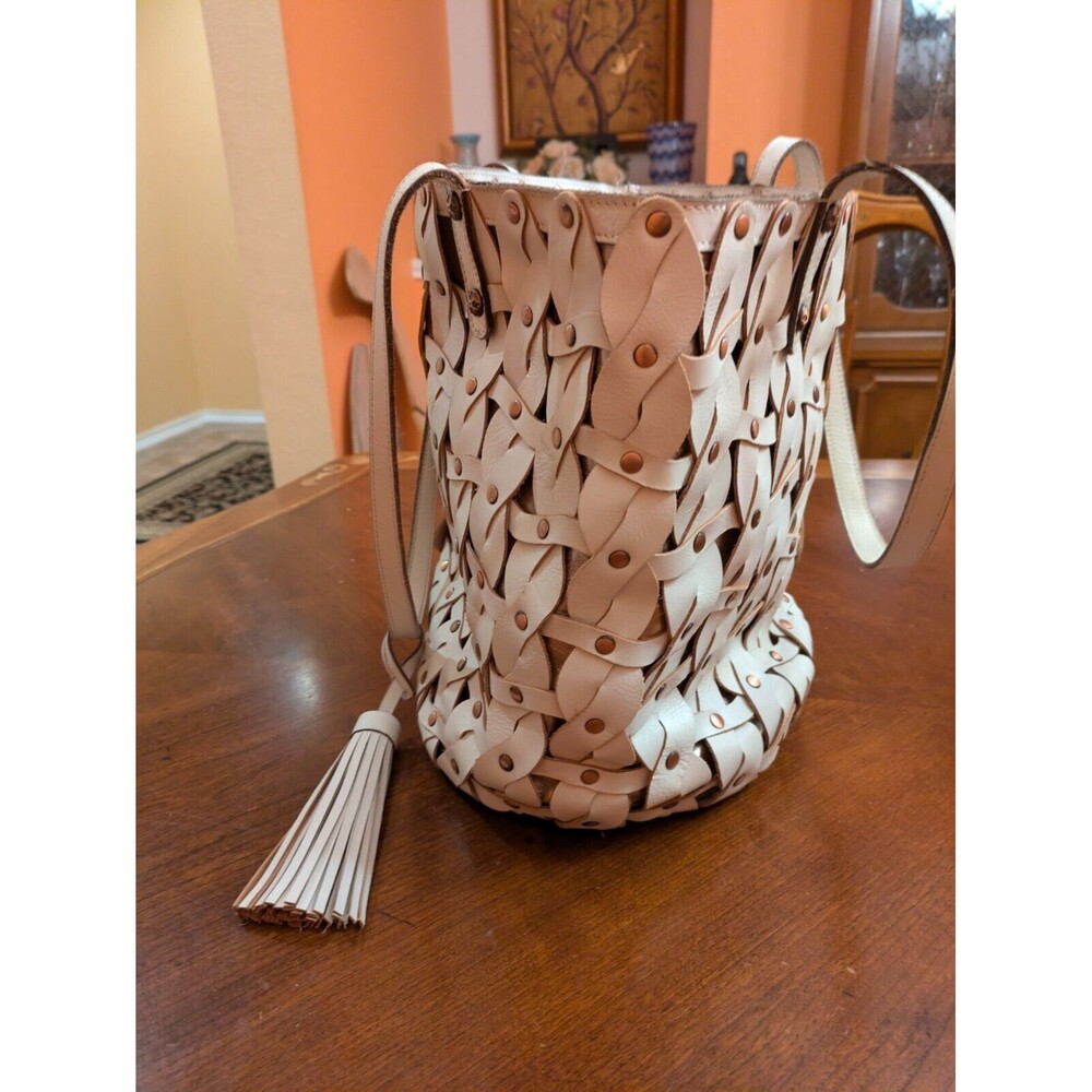 Patricia Nash Twisted Braid Tote White Italian Leather Mizzana Bag